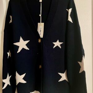 JODIFL Navy and White Star Cardigan